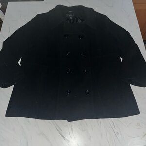 Style & co black pea coat button double breasted 18w stretch warm heavy collar